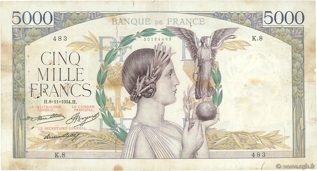 5000 Francs VICTOIRE FRANCE  1934 F.44.01 B