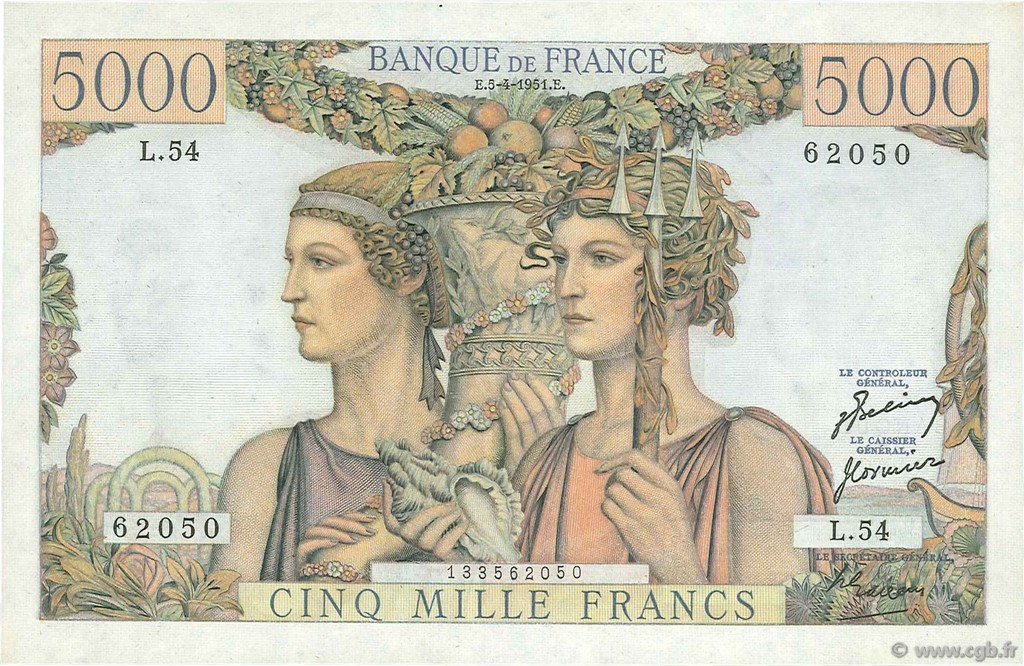 5000 Francs TERRE ET MER FRANCIA  1951 F.48.04 SPL+