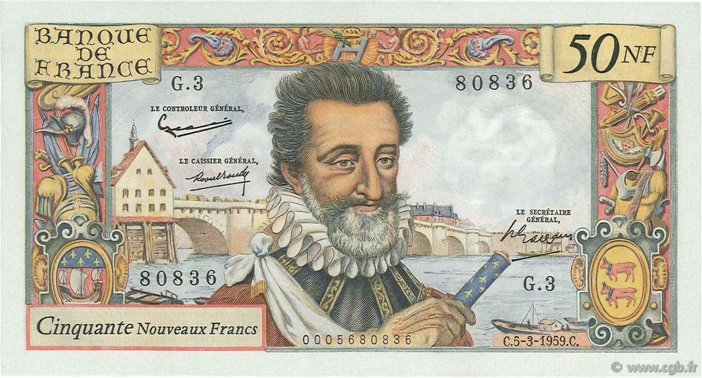 50 Nouveaux Francs HENRI IV FRANKREICH  1959 F.58.01 fST