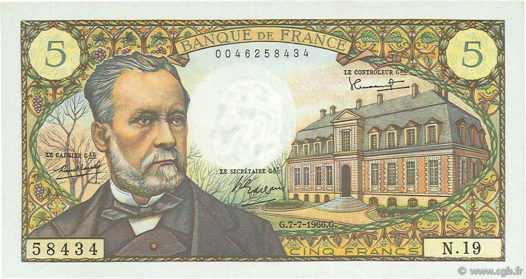 5 Francs PASTEUR FRANCIA  1966 F.61.02 AU