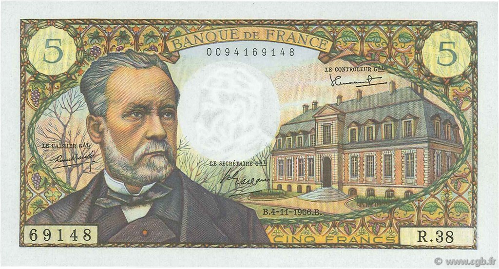 5 Francs PASTEUR FRANKREICH  1966 F.61.04 fST+