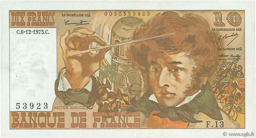 10 Francs BERLIOZ FRANCIA  1973 F.63.02 MBC a EBC