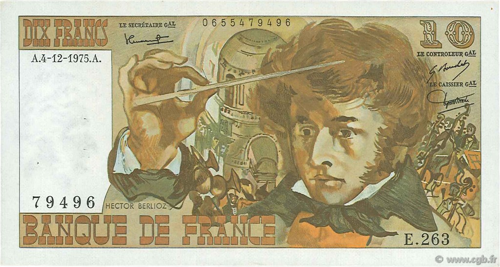 10 Francs BERLIOZ FRANKREICH  1975 F.63.15 fVZ
