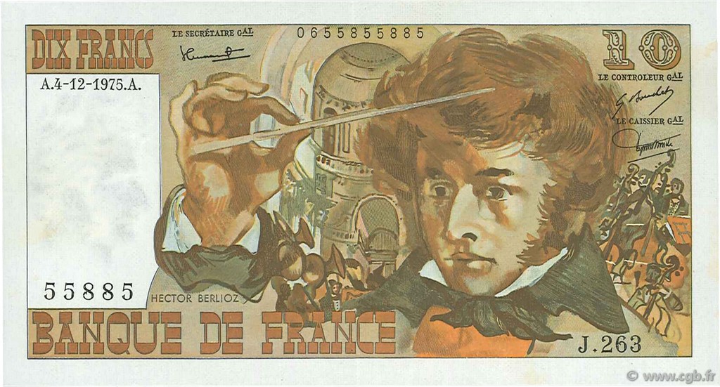 10 Francs BERLIOZ FRANKREICH  1975 F.63.15 VZ+