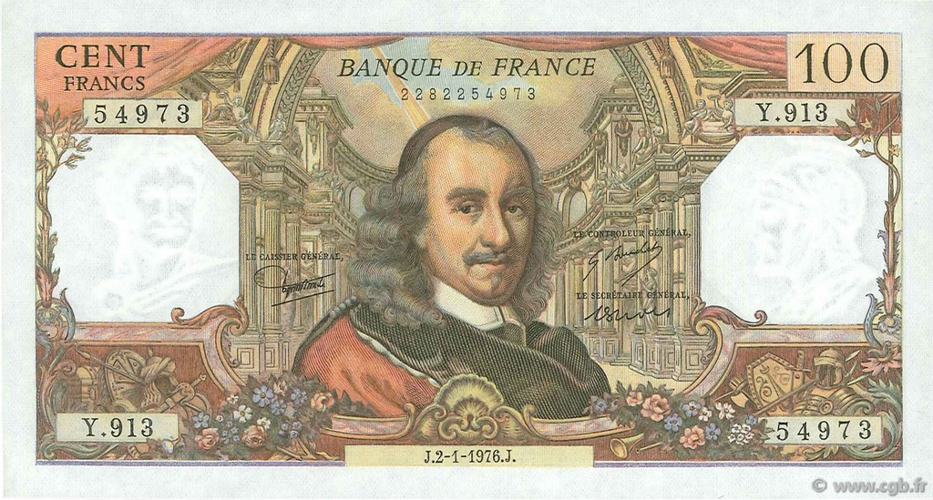 100 Francs CORNEILLE FRANCIA  1976 F.65.51 q.FDC