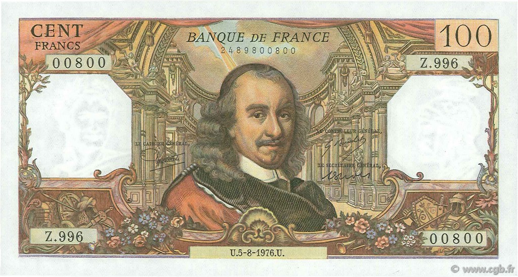 100 Francs CORNEILLE FRANCE  1976 F.65.54 UNC