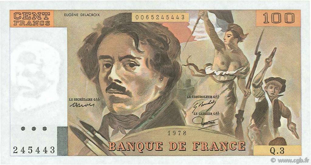100 Francs DELACROIX FRANCIA  1978 F.68.03 AU+