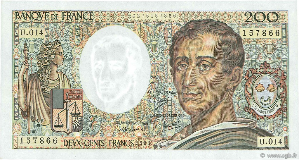 200 Francs MONTESQUIEU FRANCIA  1983 F.70.03 q.FDC