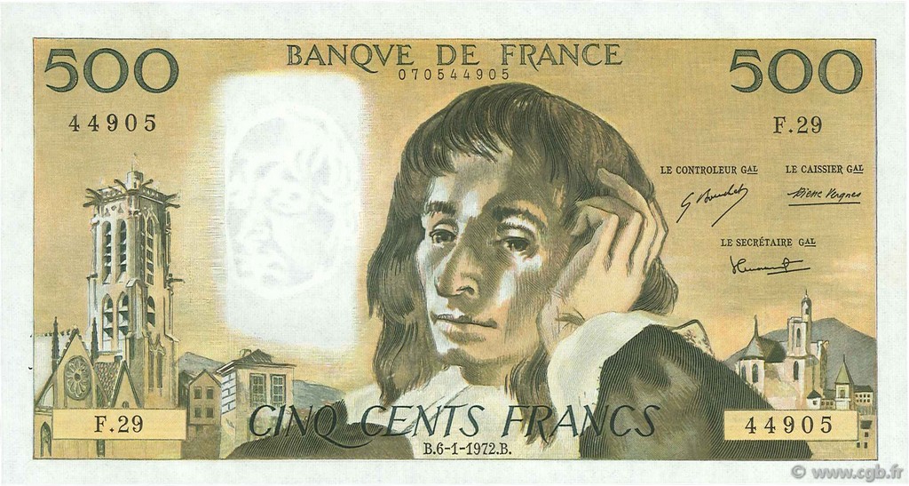 500 Francs PASCAL FRANCIA  1972 F.71.08 q.AU