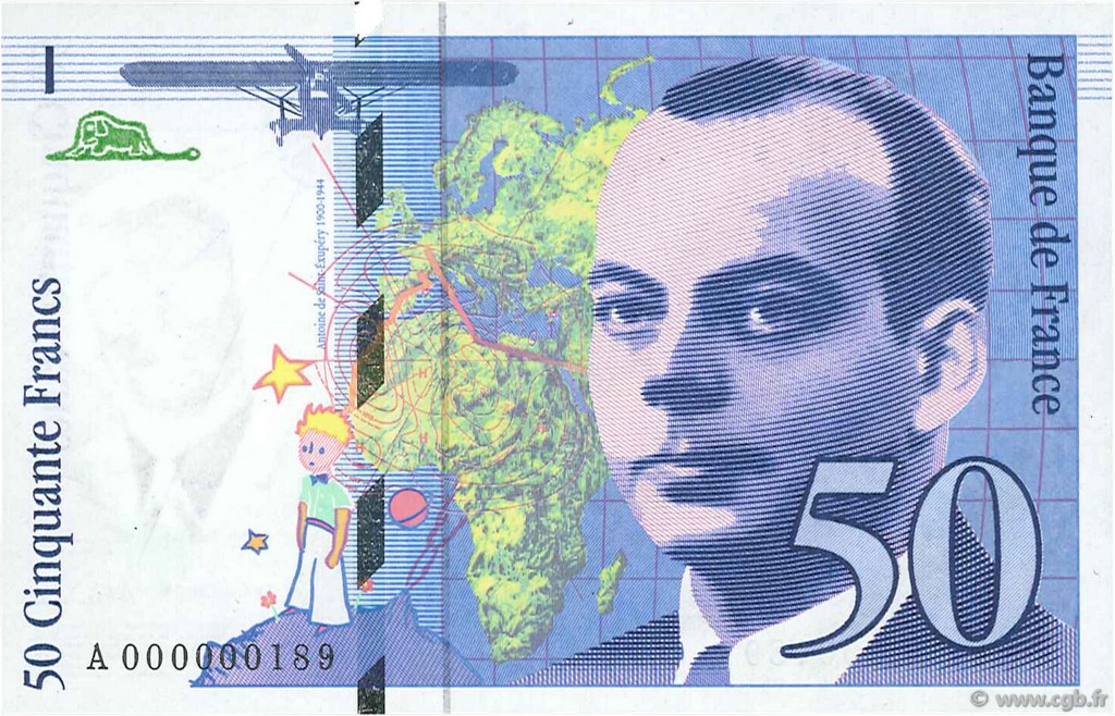 50 Francs SAINT-EXUPÉRY Petit numéro FRANCE  1992 F.72.01aA1 pr.NEUF