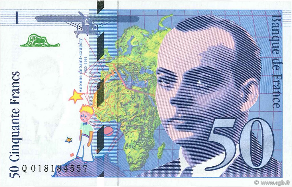 50 Francs SAINT-EXUPÉRY modifié FRANCIA  1994 F.73.01b FDC
