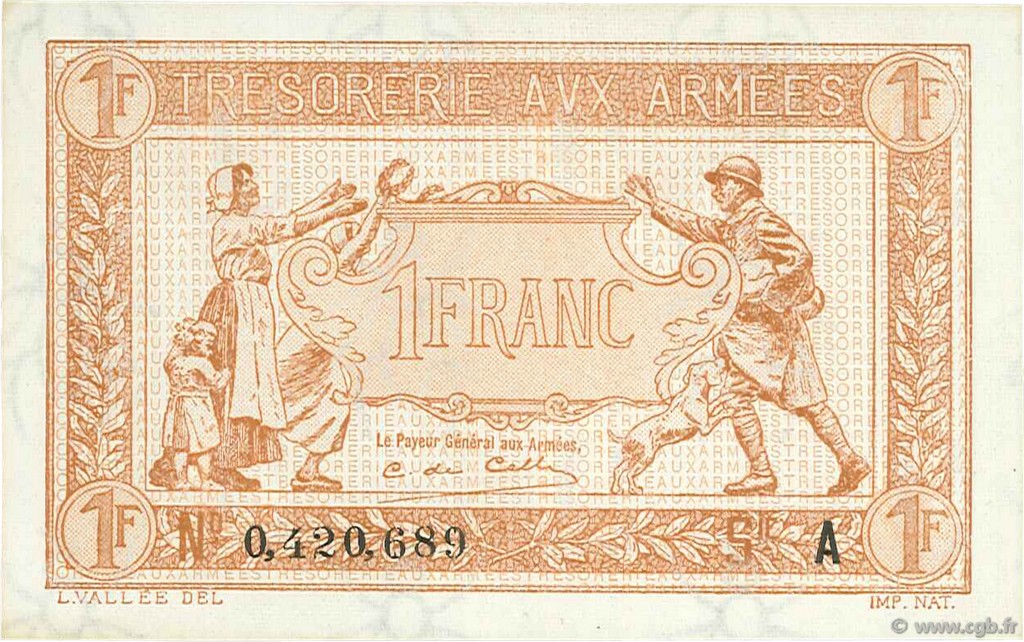 1 Franc TRÉSORERIE AUX ARMÉES 1917 FRANCE  1917 VF.03.01 UNC