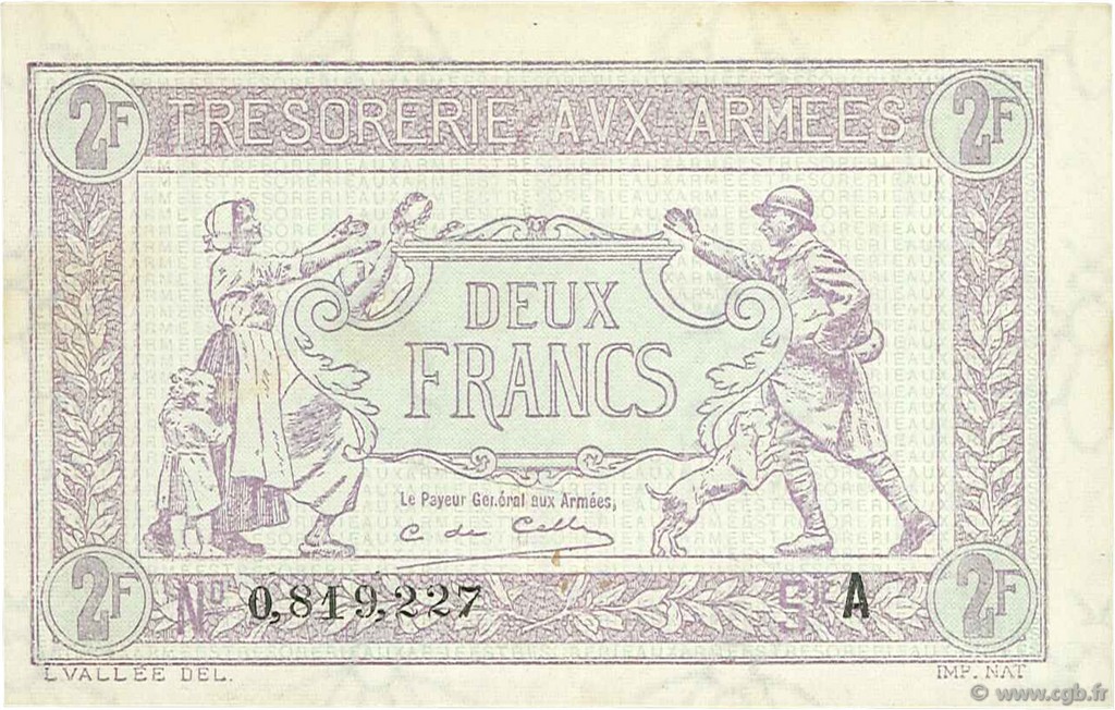 2 Francs TRÉSORERIE AUX ARMÉES FRANKREICH  1917 VF.05.01 fST