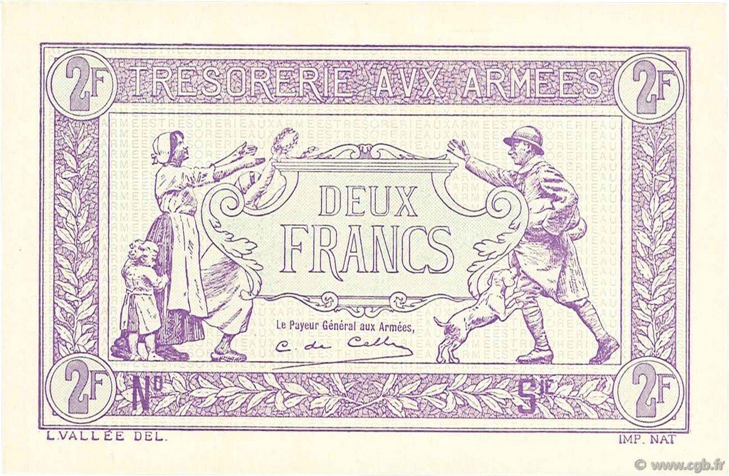 2 Francs TRÉSORERIE AUX ARMÉES FRANCIA  1917 VF.05.00Ec FDC
