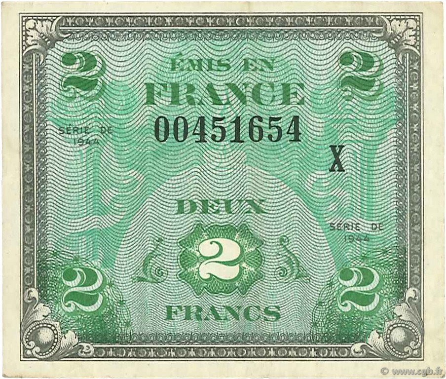 2 Francs DRAPEAU FRANKREICH  1944 VF.16.03 fVZ