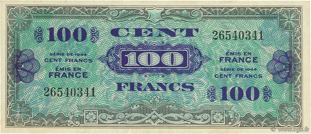 100 Francs DRAPEAU FRANCE  1944 VF.20.01 SUP+