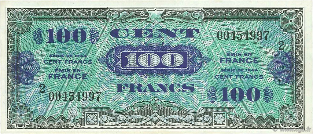 100 Francs DRAPEAU FRANCIA  1944 VF.20.02 SPL