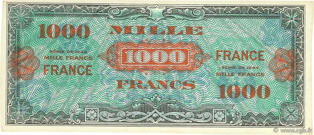 1000 Francs FRANCE FRANCE  1945 VF.27.00E UNC-