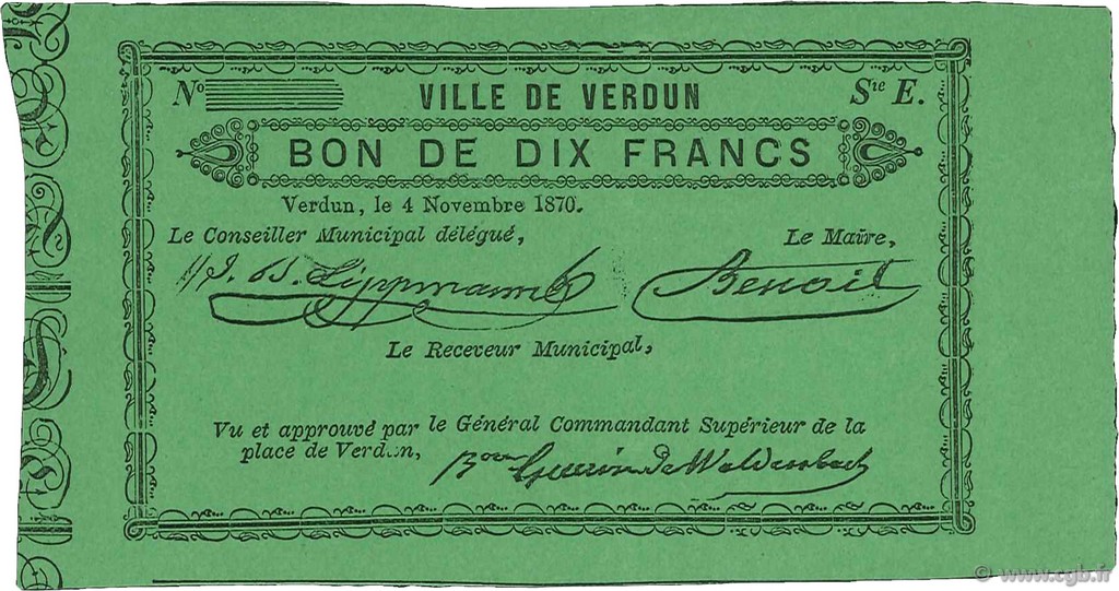 10 Francs FRANCE regionalism and various Verdun 1870 BPM.056.12a UNC
