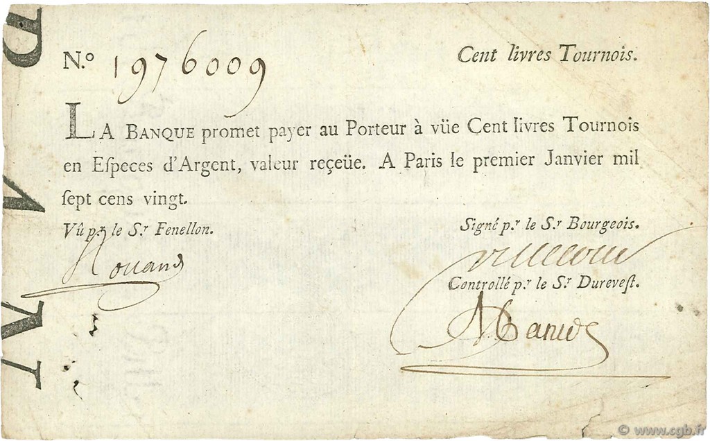 100 Livres FRANCIA  1720 Laf.90 BC a MBC