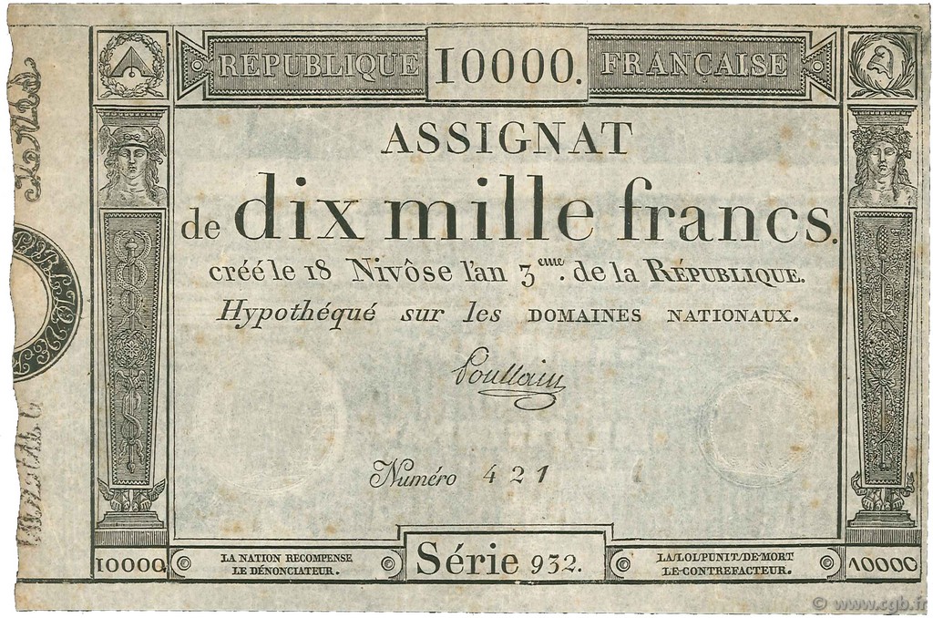 10000 Francs FRANCIA  1795 Ass.52a MBC