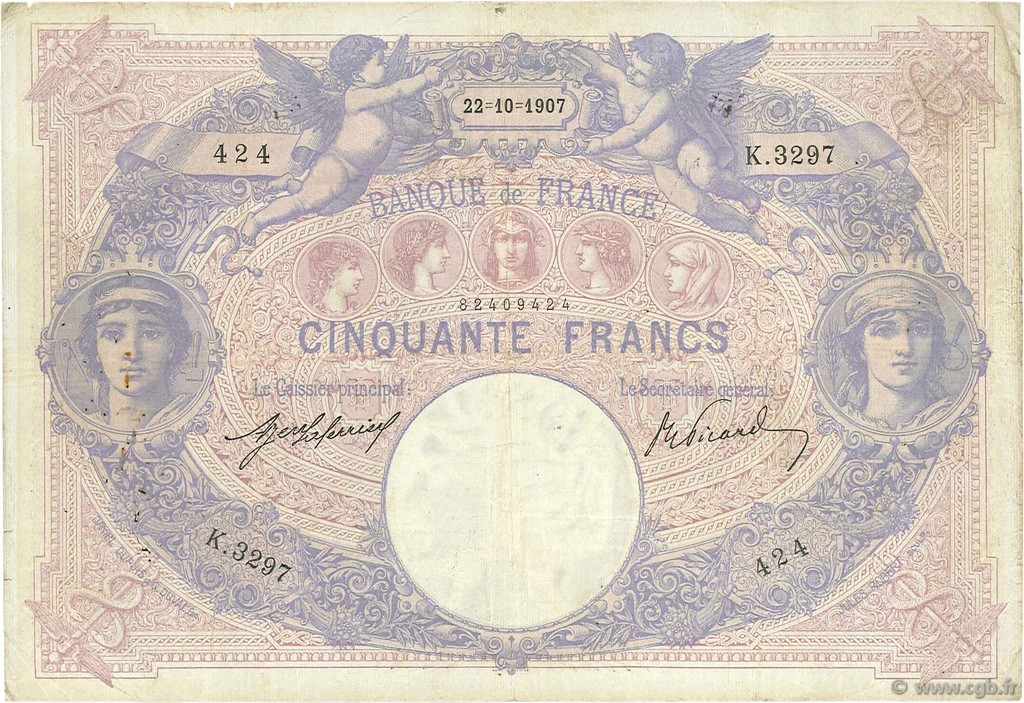 50 Francs BLEU ET ROSE FRANCE  1907 F.14.20 F-