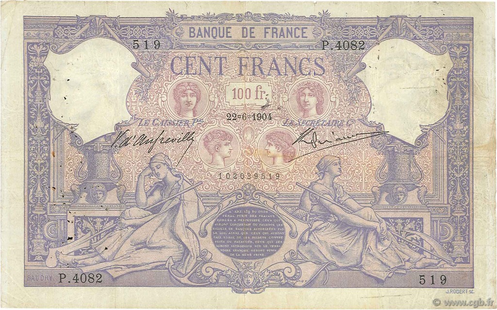 100 Francs BLEU ET ROSE FRANKREICH  1904 F.21.18 fSS
