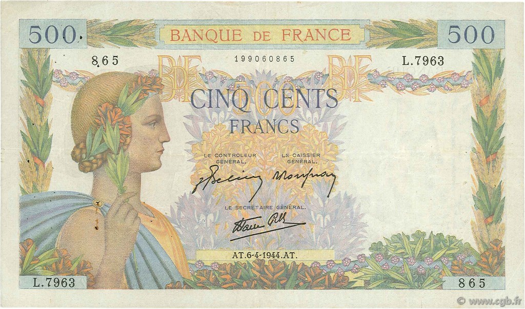 500 Francs LA PAIX FRANCIA  1944 F.32.46 q.BB