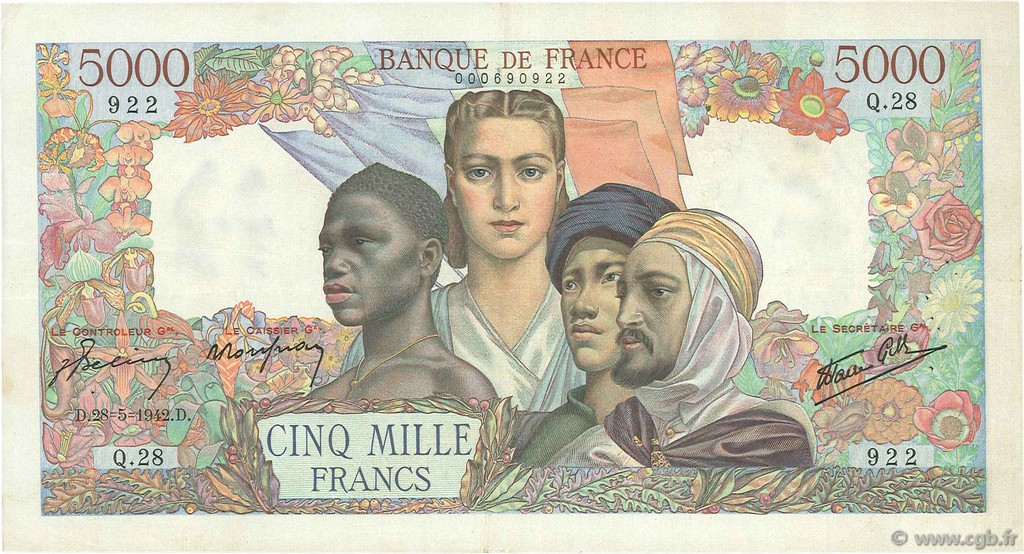 5000 Francs EMPIRE FRANÇAIS FRANCIA  1942 F.47.02 MBC