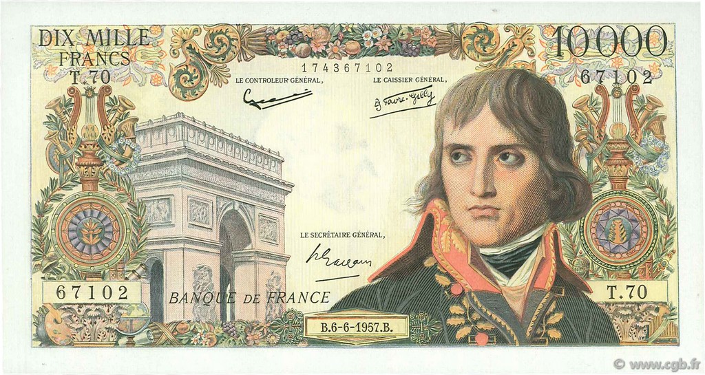 10000 Francs BONAPARTE FRANCIA  1957 F.51.08 AU
