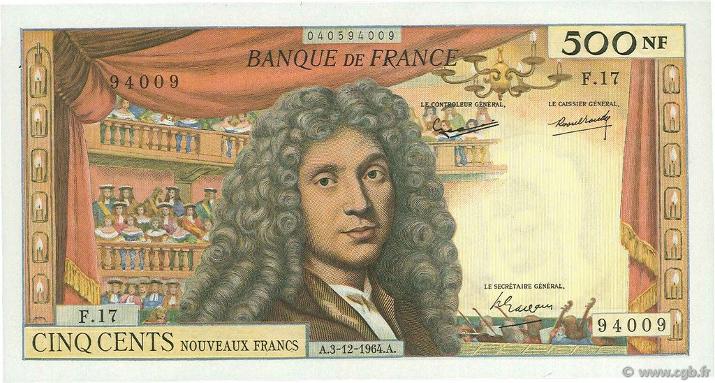 500 Nouveaux Francs MOLIÈRE FRANCIA  1964 F.60.07 SPL+