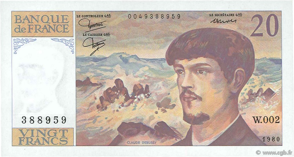 20 Francs DEBUSSY FRANCIA  1980 F.66.01W2 SC+