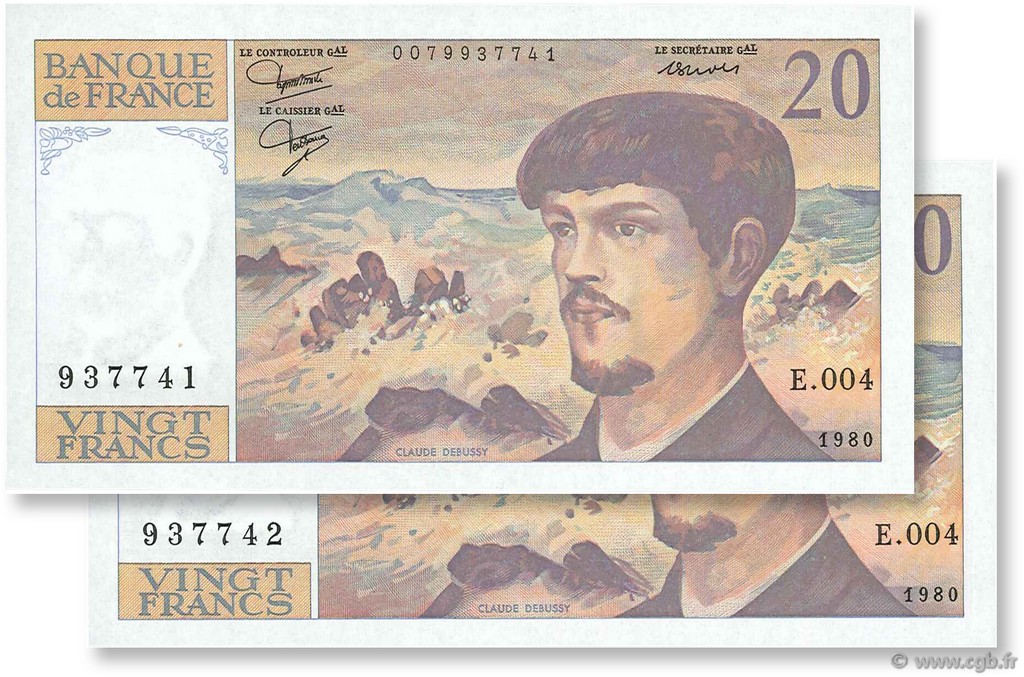 20 Francs DEBUSSY FRANCE  1980 F.66.01 UNC