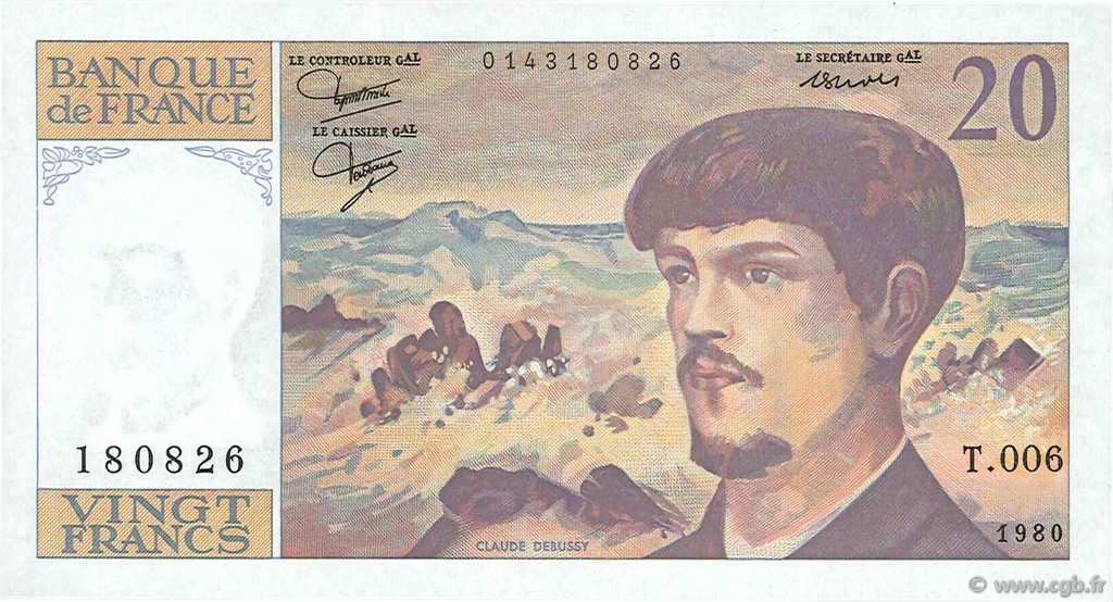 20 Francs DEBUSSY FRANCIA  1980 F.66.01 FDC