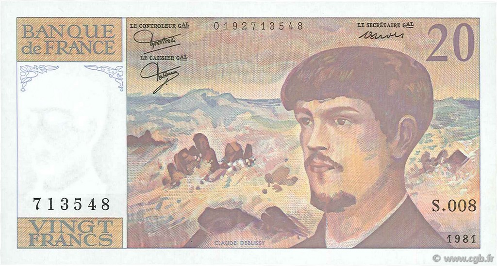 20 Francs DEBUSSY FRANCE  1981 F.66.02 UNC