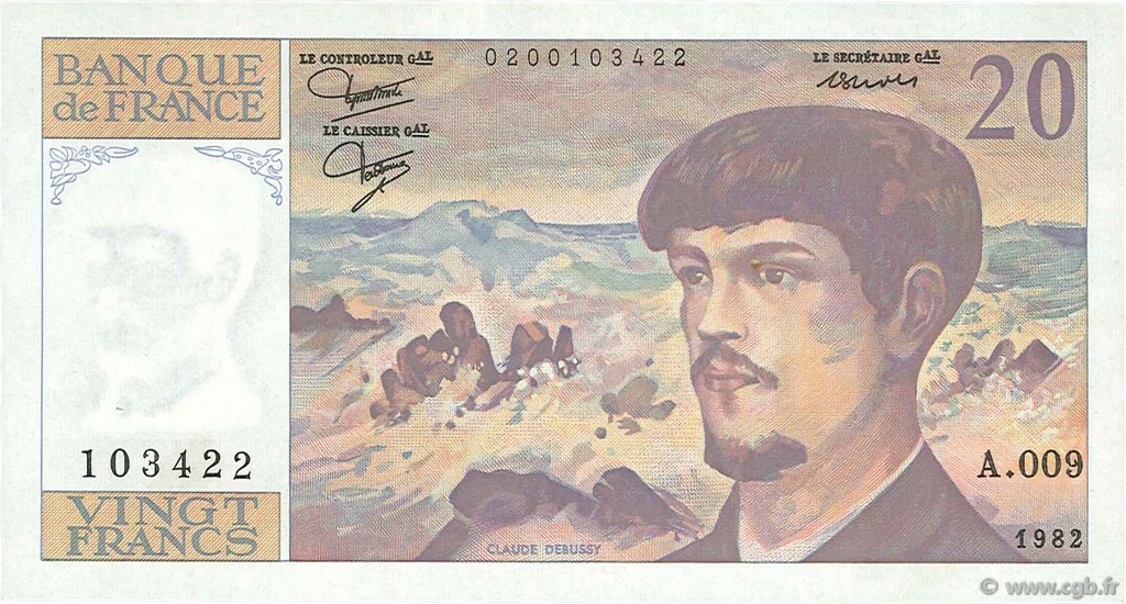 20 Francs DEBUSSY FRANKREICH  1982 F.66.03A9 VZ+