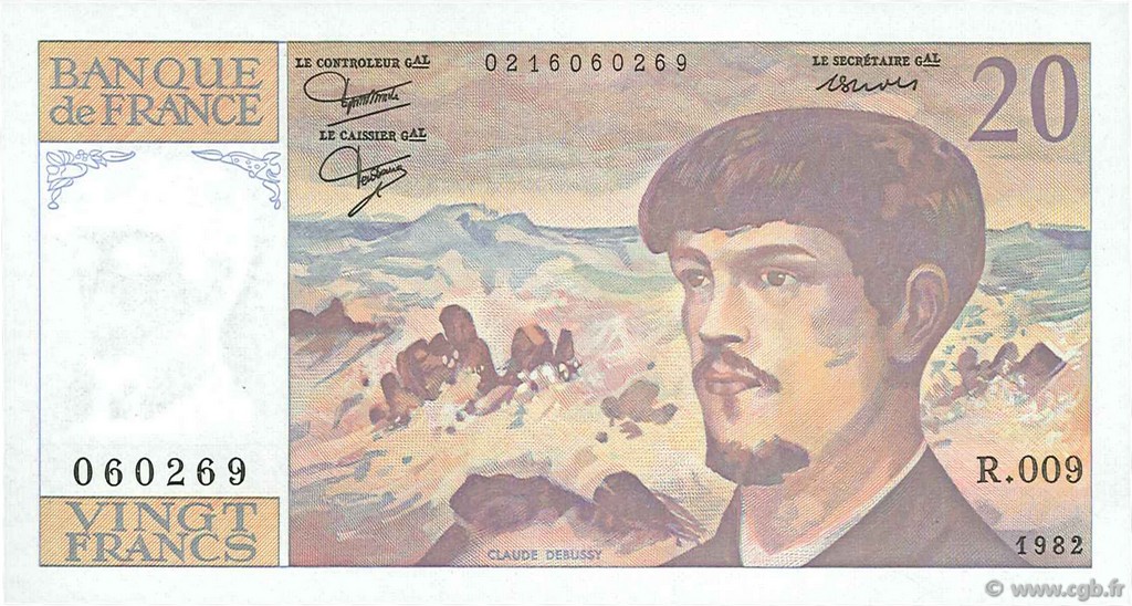 20 Francs DEBUSSY FRANCIA  1982 F.66.03 SC+