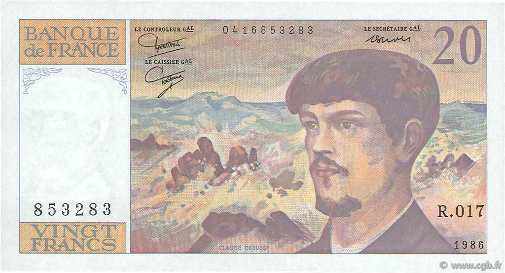 20 Francs DEBUSSY FRANKREICH  1986 F.66.07 ST