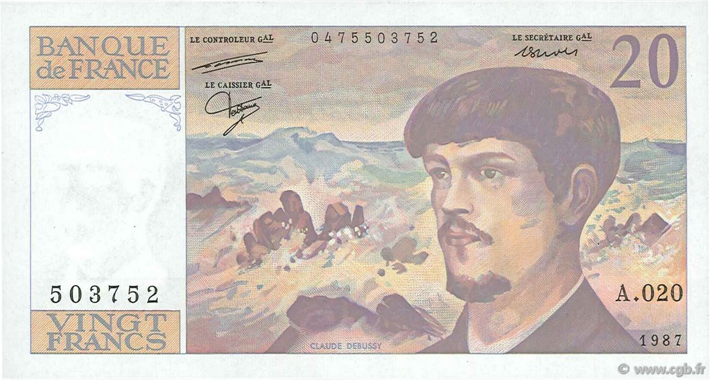 20 Francs DEBUSSY FRANCIA  1987 F.66.08A20 SC
