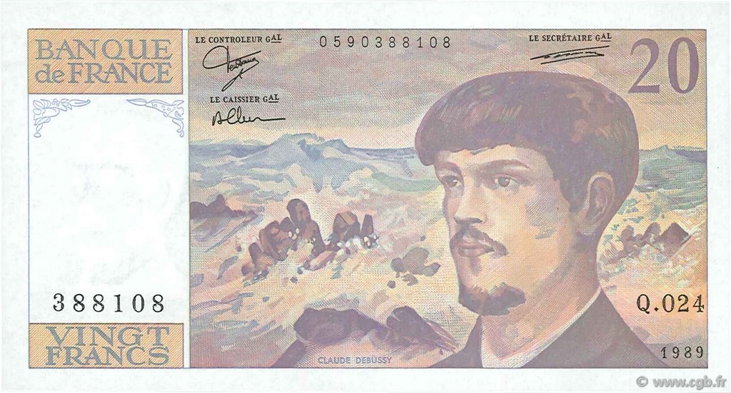 20 Francs DEBUSSY FRANCIA  1989 F.66.10 FDC