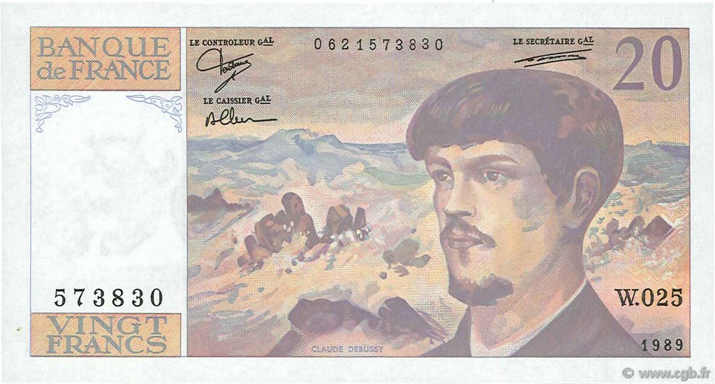 20 Francs DEBUSSY FRANCE  1989 F.66.10 UNC