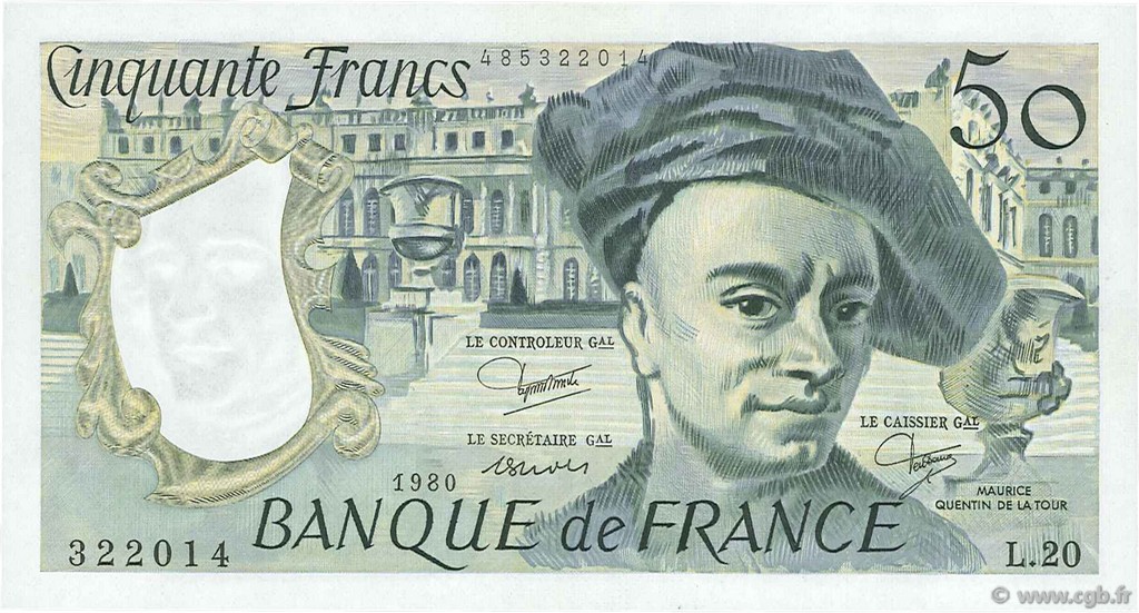 50 Francs QUENTIN DE LA TOUR FRANCIA  1980 F.67.06 SC+