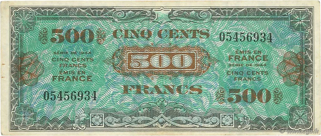 500 Francs DRAPEAU FRANCE  1944 VF.21.01 VF+