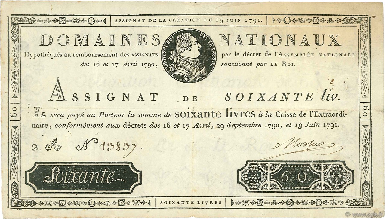 60 Livres FRANCIA  1791 Ass.14a MBC