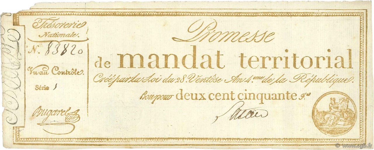 250 Francs avec série FRANCIA  1796 Ass.61b MBC