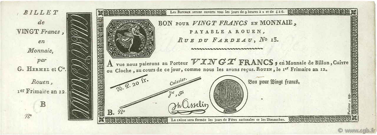 20 Francs Non émis FRANCE  1804 PS.245b UNC