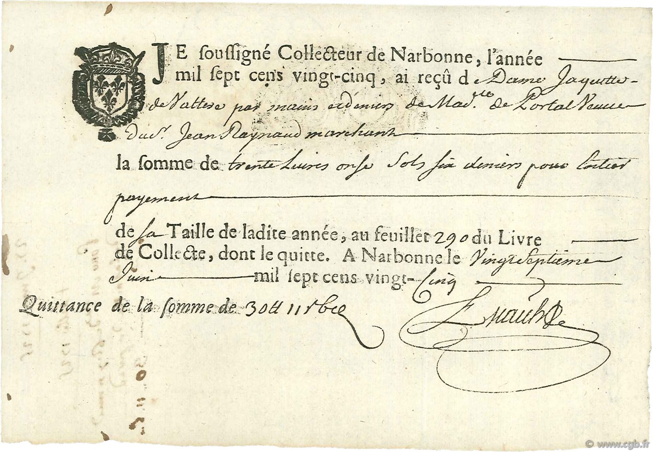 30 Livres FRANCE  1725  XF