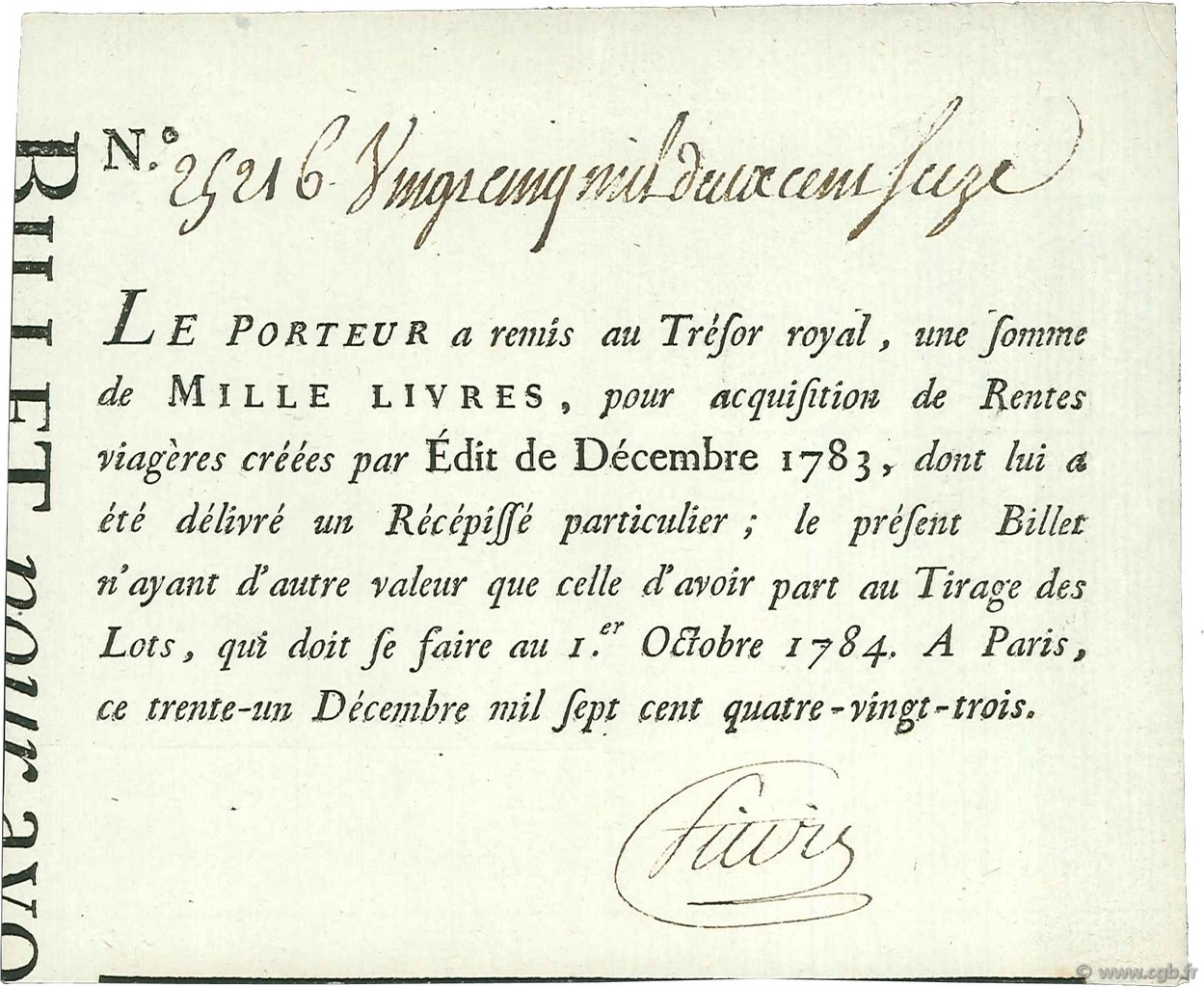 1000 Livres FRANCE  1783  AU