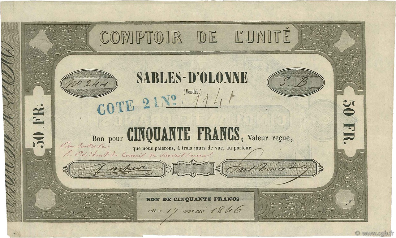 50 Francs FRANCE  1846 F.- AU