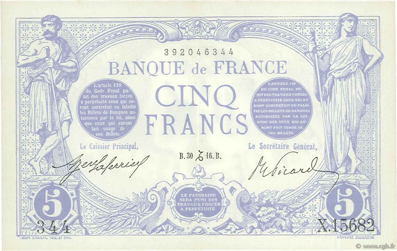 5 Francs BLEU FRANCIA  1916 F.02.46 EBC+
